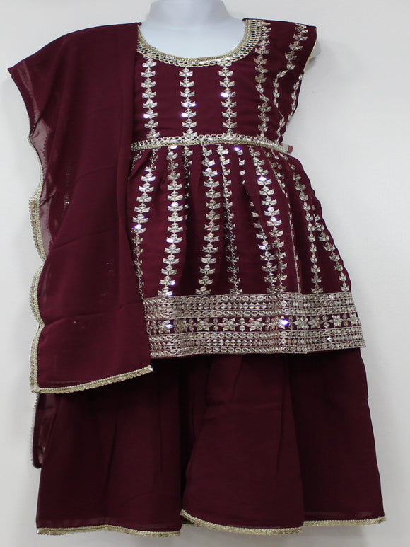 Beautiful Wine Sharara Suit