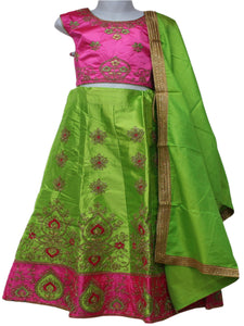 Beautiful Parrot Green & Pink Lehenga