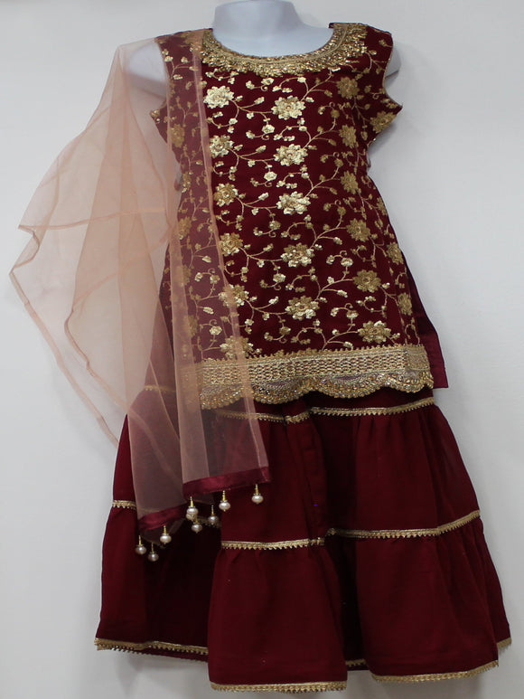 Beautiful Maroon Sharara Suit